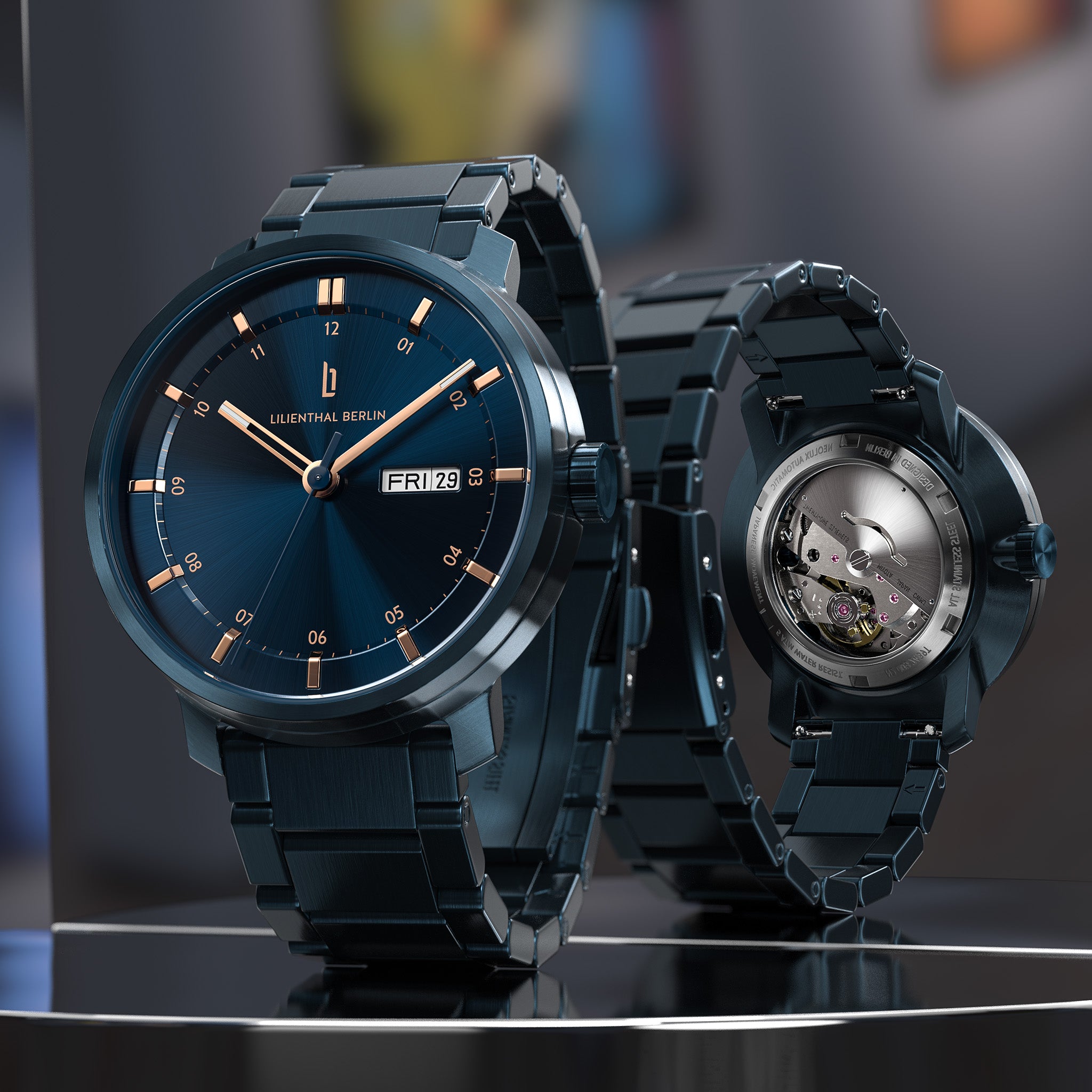 Neolux Day Date Blue Rose Gold - Lilienthal Berlin